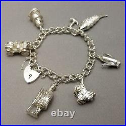 Vintage Solid Sterling Silver Charm Bracelet Hallmarked 1976 55.7g 19cm (7.5)