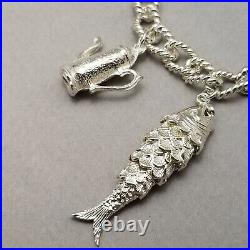 Vintage Solid Sterling Silver Charm Bracelet Hallmarked 1976 55.7g 19cm (7.5)