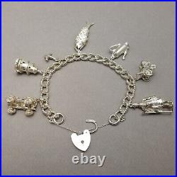 Vintage Solid Sterling Silver Charm Bracelet Hallmarked 1976 55.7g 19cm (7.5)