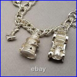 Vintage Solid Sterling Silver Charm Bracelet Hallmarked 1976 55.7g 19cm (7.5)