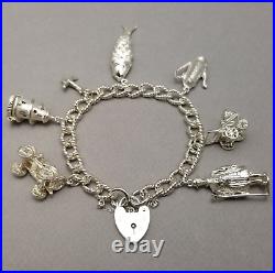 Vintage Solid Sterling Silver Charm Bracelet Hallmarked 1976 55.7g 19cm (7.5)