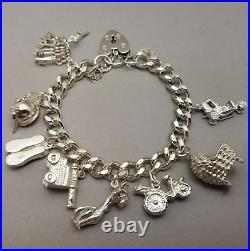 Vintage Solid Sterling Silver Charm Bracelet Hallmarked 1978 18cm (7) 62.9g