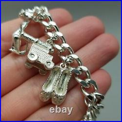 Vintage Solid Sterling Silver Charm Bracelet Hallmarked 1978 18cm (7) 62.9g