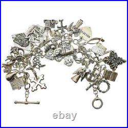 Vintage Solid Sterling Silver Chunky Heavy Religous Themed Multi Charm Bracelet