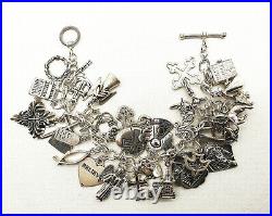 Vintage Solid Sterling Silver Chunky Heavy Religous Themed Multi Charm Bracelet