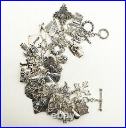 Vintage Solid Sterling Silver Chunky Heavy Religous Themed Multi Charm Bracelet