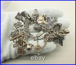 Vintage Solid Sterling Silver Chunky Heavy Religous Themed Multi Charm Bracelet