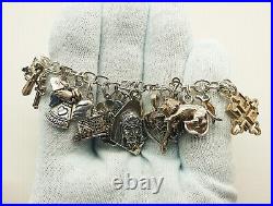 Vintage Solid Sterling Silver Chunky Heavy Religous Themed Multi Charm Bracelet