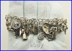 Vintage Solid Sterling Silver Chunky Heavy Religous Themed Multi Charm Bracelet