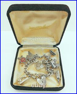 Vintage Solid Sterling Silver Chunky and Heavy Charm Bracelet with Box 1968