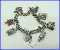 Vintage Solid Sterling Silver Chunky and Heavy Charm Bracelet with Box 1968