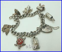 Vintage Solid Sterling Silver Chunky and Heavy Charm Bracelet with Box 1968