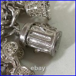 Vintage Solid Sterling Silver Hallmarked Charm Bracelet & Twelve Charms 102.85g