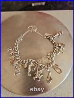 Vintage Solid Sterling Silver Loaded Charm Bracelet 50g Hallmarked