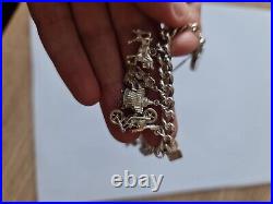 Vintage Solid Sterling Silver Loaded Charm Bracelet 50g Hallmarked