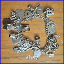 Vintage Solid Sterling Silver Loaded Charm Bracelet Hallmarked 1900 6.6