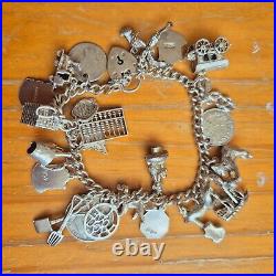 Vintage Solid Sterling Silver Loaded Charm Bracelet Hallmarked 1900 6.6