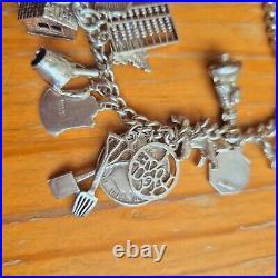 Vintage Solid Sterling Silver Loaded Charm Bracelet Hallmarked 1900 6.6