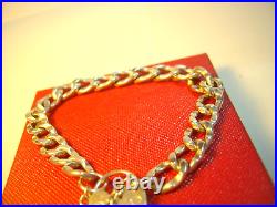 Vintage Solid thick Silver Unique Link Charm Bracelet 7.5 Beautiful & Heavy