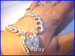 Vintage Solid thick Silver Unique Link Charm Bracelet 7.5 Beautiful & Heavy