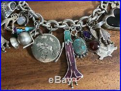 Vintage South West Turquoise Native Taxco STERLING SILVER Charm Bracelet 107+G