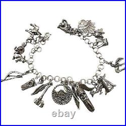 Vintage Southwest Western Charm Bracelet Sterling Silver 48 Grams 16 Charms