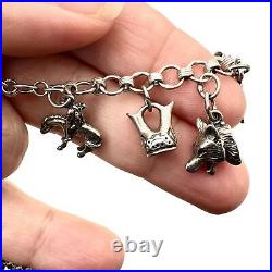 Vintage Southwest Western Charm Bracelet Sterling Silver 48 Grams 16 Charms