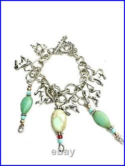 Vintage Southwestern Turquoise Sterling Silver Charm Bracelet