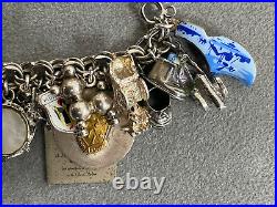Vintage Sterling 925 Silver (47) Charm Bracelet Mechanical Travel Enamel 130Gram