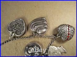 Vintage Sterling Silver/10K Gold Puffy Heart 13 Charm Bracelet, 17.8g