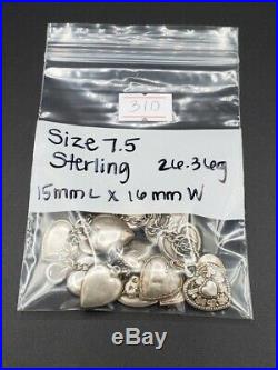 Vintage Sterling Silver 14 Heart Charm Bracelet Guilloche Enamel Puffy 7.5