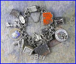 Vintage Sterling Silver 16 Miscellaneous Travel Souvenir Charm 7.5 Bracelet