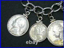 Vintage Sterling Silver 1943 US Silver Coin Charm Ladies Bracelet 45.6g 7L B72