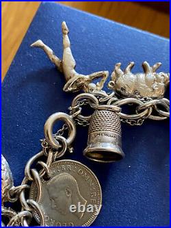 Vintage Sterling Silver 21 Multi Charm Heart Padlock Bracelet 925 1938 Coin