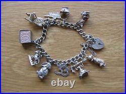 Vintage, Sterling Silver, 70s, Padlock Heart Charm Bracelet, Rabbit Jelly Belly