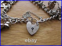 Vintage, Sterling Silver, 70s, Padlock Heart Charm Bracelet, Rabbit Jelly Belly