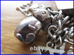 Vintage, Sterling Silver, 70s, Padlock Heart Charm Bracelet, Rabbit Jelly Belly