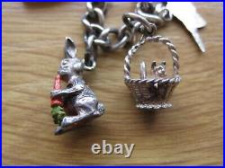 Vintage, Sterling Silver, 70s, Padlock Heart Charm Bracelet, Rabbit Jelly Belly