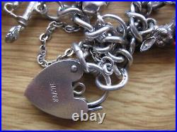 Vintage, Sterling Silver, 70s, Padlock Heart Charm Bracelet, Rabbit Jelly Belly