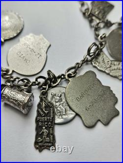 Vintage Sterling Silver 925 Charm Bracelet 14 Charms 33.2 Grams 7