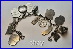 Vintage Sterling Silver 925 Charm Bracelet 14 Charms 33.2 Grams 7