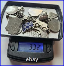 Vintage Sterling Silver 925 Charm Bracelet 14 Charms 33.2 Grams 7