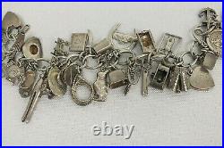 Vintage Sterling Silver 925 Charm Bracelet Loaded 36 Charms Moveable 84.6 Grams