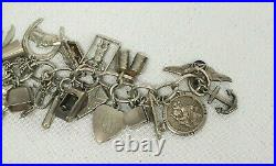 Vintage Sterling Silver 925 Charm Bracelet Loaded 36 Charms Moveable 84.6 Grams