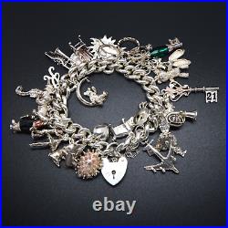 Vintage Sterling Silver 925 Charm Bracelet PENQUIN AEROPLANE KEY Gift for Her