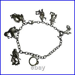 Vintage Sterling Silver 925 Link Charm Bracelet 7 Charms