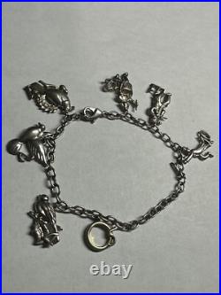 Vintage Sterling Silver 925 Link Charm Bracelet 7 Charms
