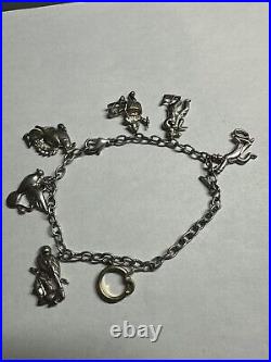 Vintage Sterling Silver 925 Link Charm Bracelet 7 Charms