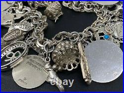 Vintage Sterling Silver 925 Loaded 22 Charm Bracelet 7