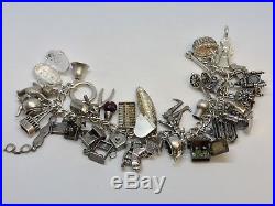 Vintage Sterling Silver 925 Mechanical (33) Charm Bracelet 82+G Moveable 3D Opal